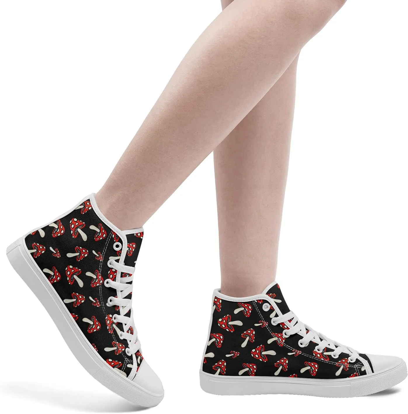 Unisex Artistic Mushroom Print High Top Canvas Sneakers, Lightweight Breathable Lace-Up Shoes for Walking and Daily Wear