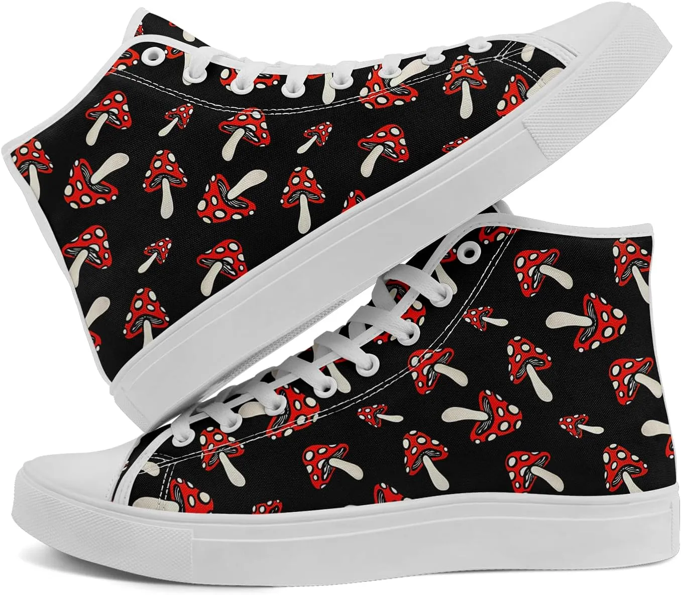 Unisex Artistic Mushroom Print High Top Canvas Sneakers, Lightweight Breathable Lace-Up Shoes for Walking and Daily Wear