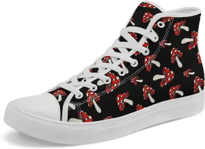 Unisex Artistic Mushroom Print High Top Canvas Sneakers, Lightweight Breathable Lace-Up Shoes for Walking and Daily Wear