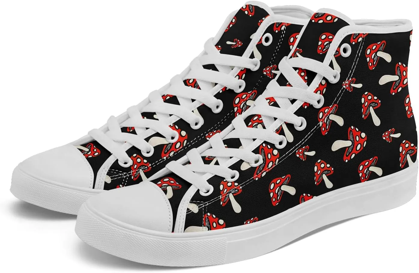 Unisex Artistic Mushroom Print High Top Canvas Sneakers, Lightweight Breathable Lace-Up Shoes for Walking and Daily Wear
