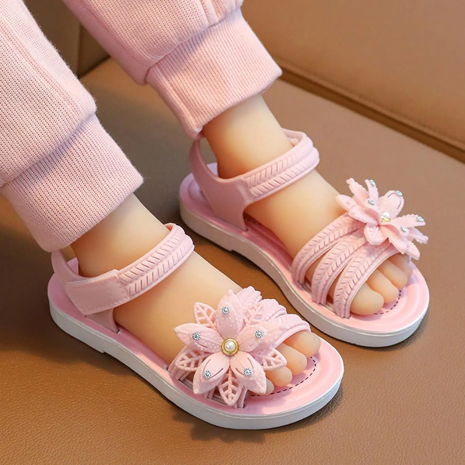 Unisex Kids Summer Sandals Baby Comfort Anti-Slip Open Toe Adjustable Walking Beach Shower Shoes for Boys Girls
