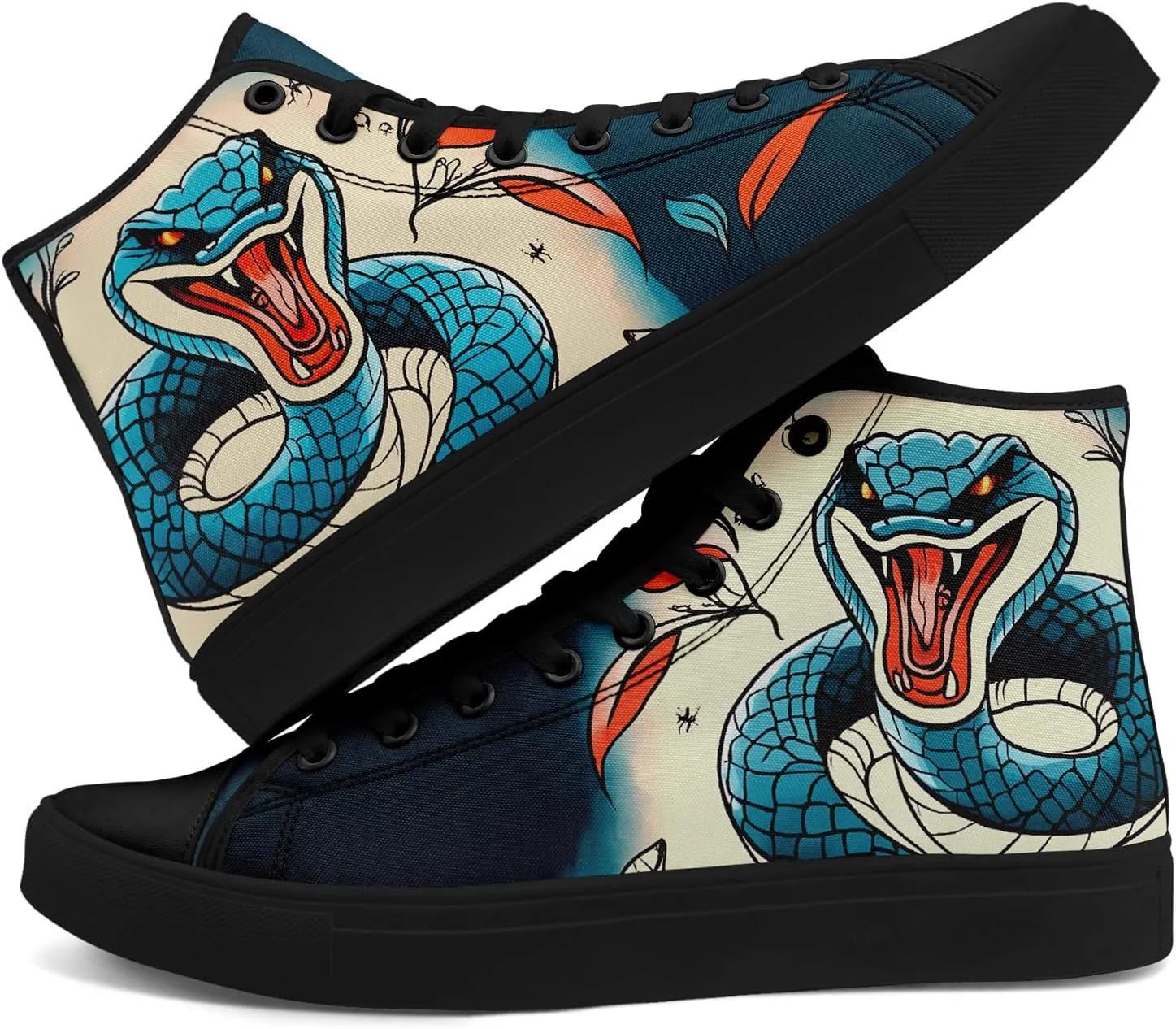 Unisex Snake Print Canvas High Top Sneakers, Lightweight Lace-Up Shoes for Walking, Outdoor Activities, and Daily Wear
