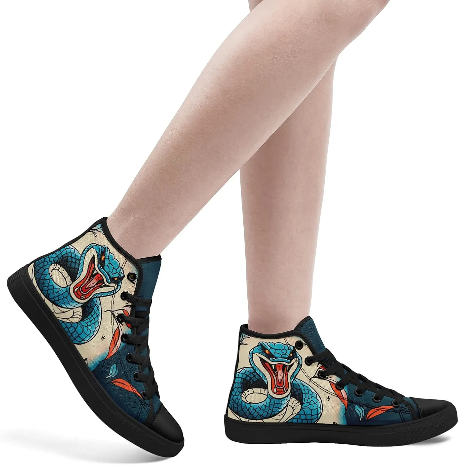 Unisex Snake Print Canvas High Top Sneakers, Lightweight Lace-Up Shoes for Walking, Outdoor Activities, and Daily Wear