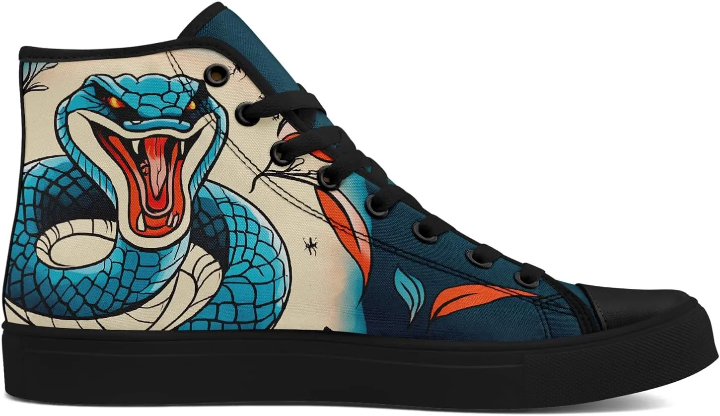 Unisex Snake Print Canvas High Top Sneakers, Lightweight Lace-Up Shoes for Walking, Outdoor Activities, and Daily Wear