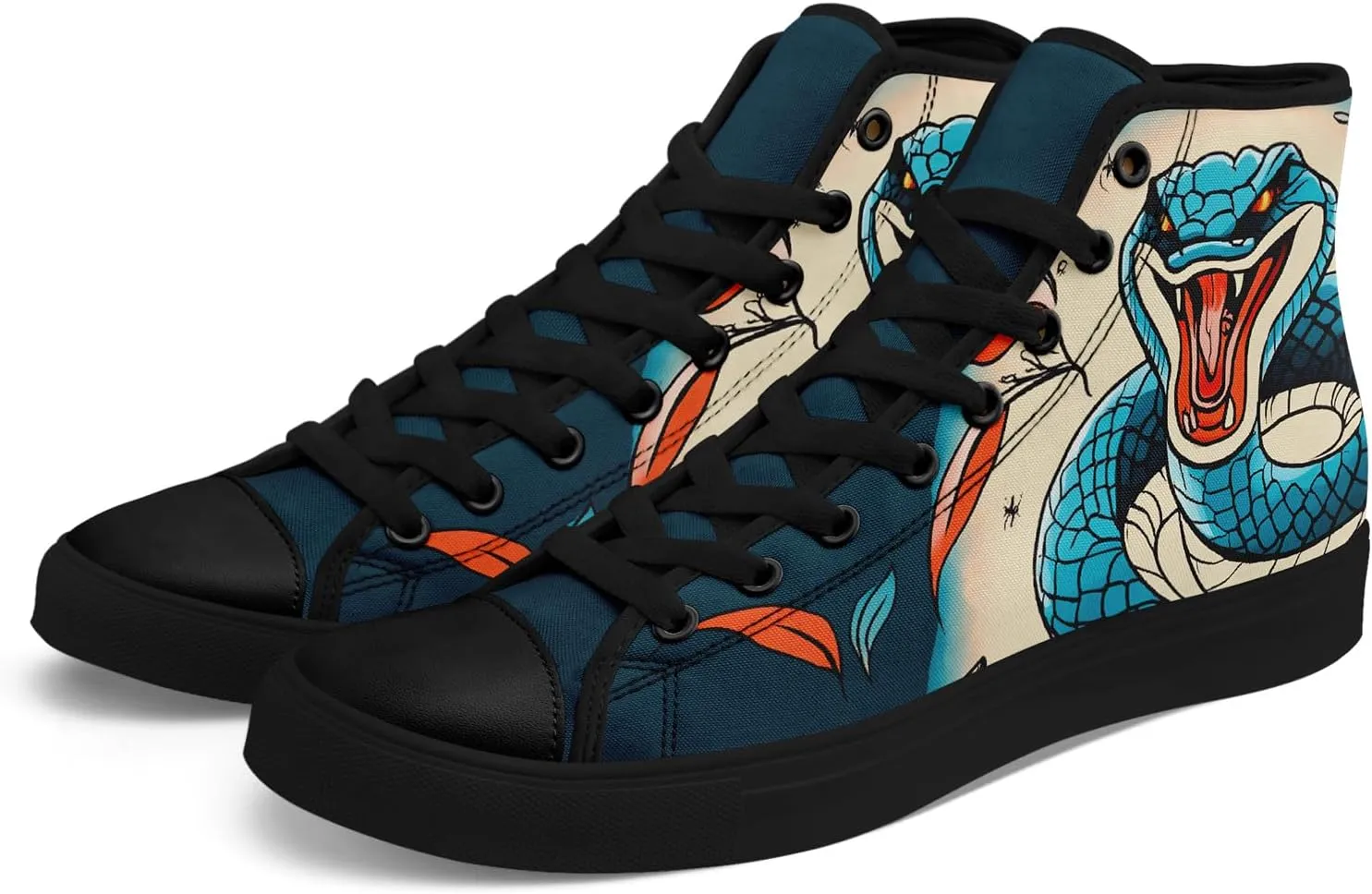 Unisex Snake Print Canvas High Top Sneakers, Lightweight Lace-Up Shoes for Walking, Outdoor Activities, and Daily Wear