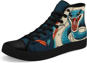 Unisex Snake Print Canvas High Top Sneakers, Lightweight Lace-Up Shoes for Walking, Outdoor Activities, and Daily Wear