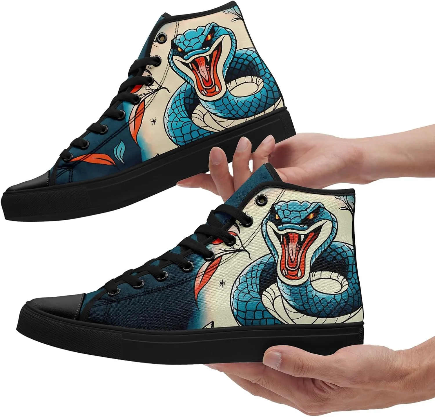 Unisex Snake Print Canvas High Top Sneakers, Lightweight Lace-Up Shoes for Walking, Outdoor Activities, and Daily Wear
