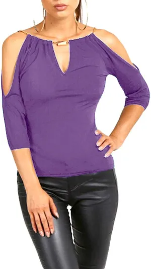 USGreatgorgeous Women’s Open Cold Shoulder Slim Fit Short Sleeve Tee Shirt Casual Blouse Tops