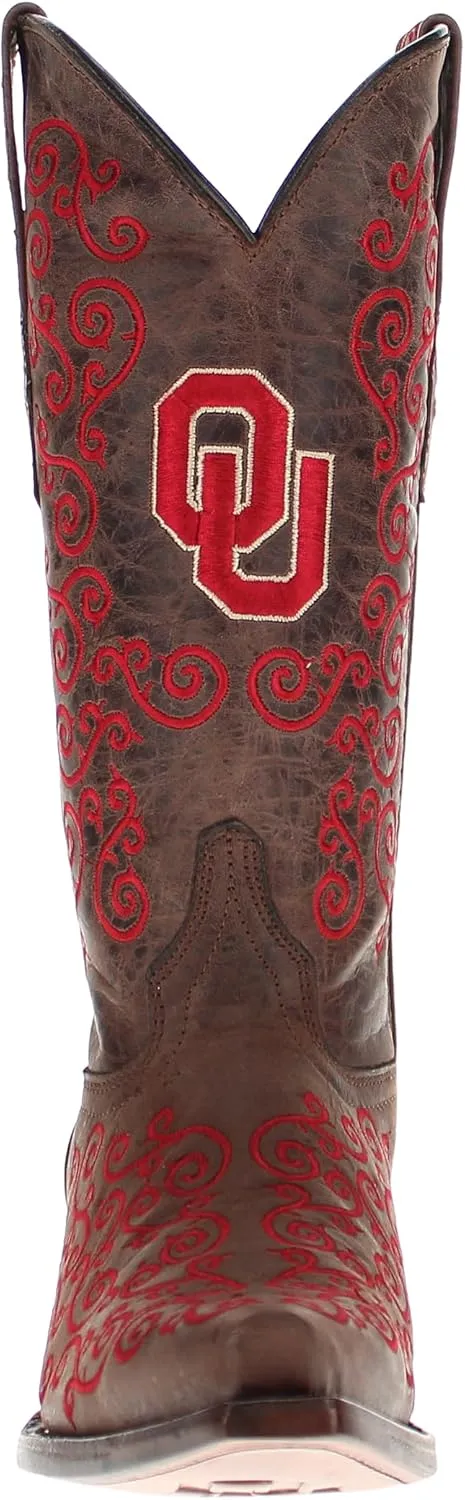 Vaccari Women's Claire Genuine Leather NCAA League & Scroll Embroidery Snip Toe Cowgirl Boots