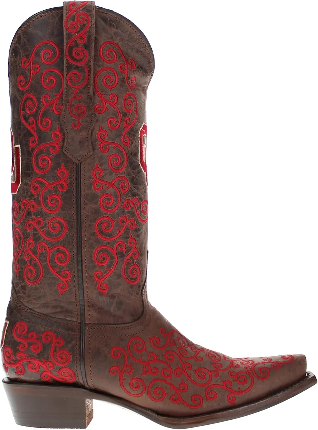 Vaccari Women's Claire Genuine Leather NCAA League & Scroll Embroidery Snip Toe Cowgirl Boots