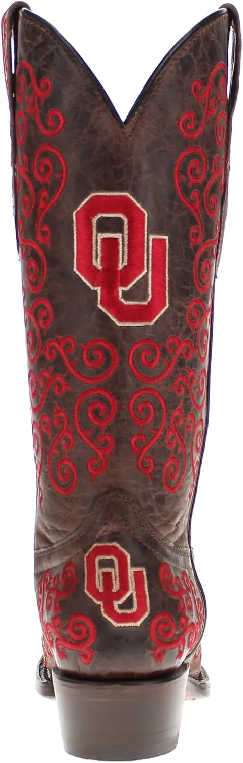 Vaccari Women's Claire Genuine Leather NCAA League & Scroll Embroidery Snip Toe Cowgirl Boots