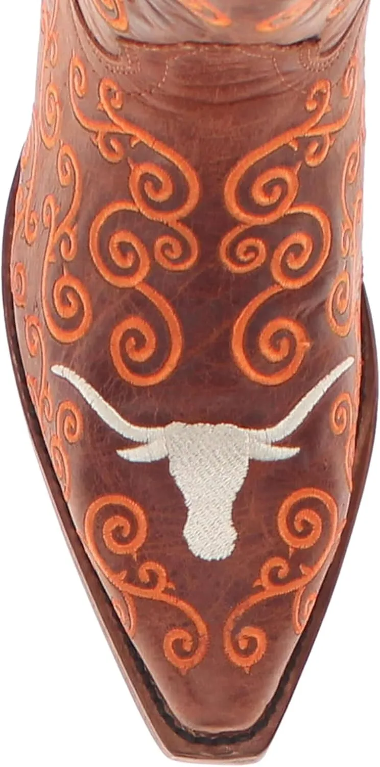 Vaccari Women's Claire Genuine Leather NCAA League & Scroll Embroidery Snip Toe Cowgirl Boots