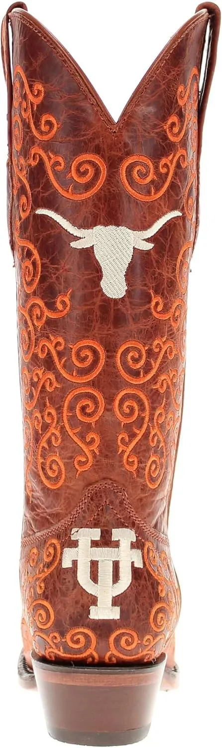 Vaccari Women's Claire Genuine Leather NCAA League & Scroll Embroidery Snip Toe Cowgirl Boots