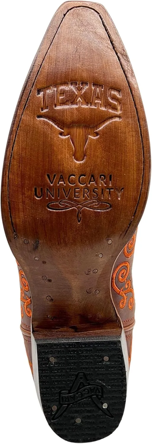 Vaccari Women's Claire Genuine Leather NCAA League & Scroll Embroidery Snip Toe Cowgirl Boots
