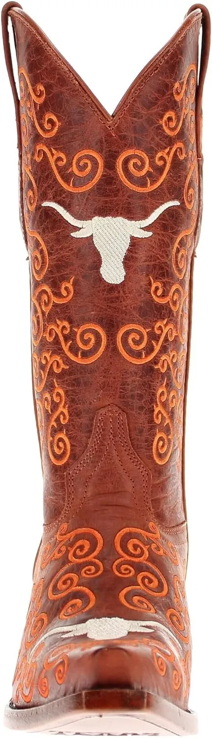Vaccari Women's Claire Genuine Leather NCAA League & Scroll Embroidery Snip Toe Cowgirl Boots