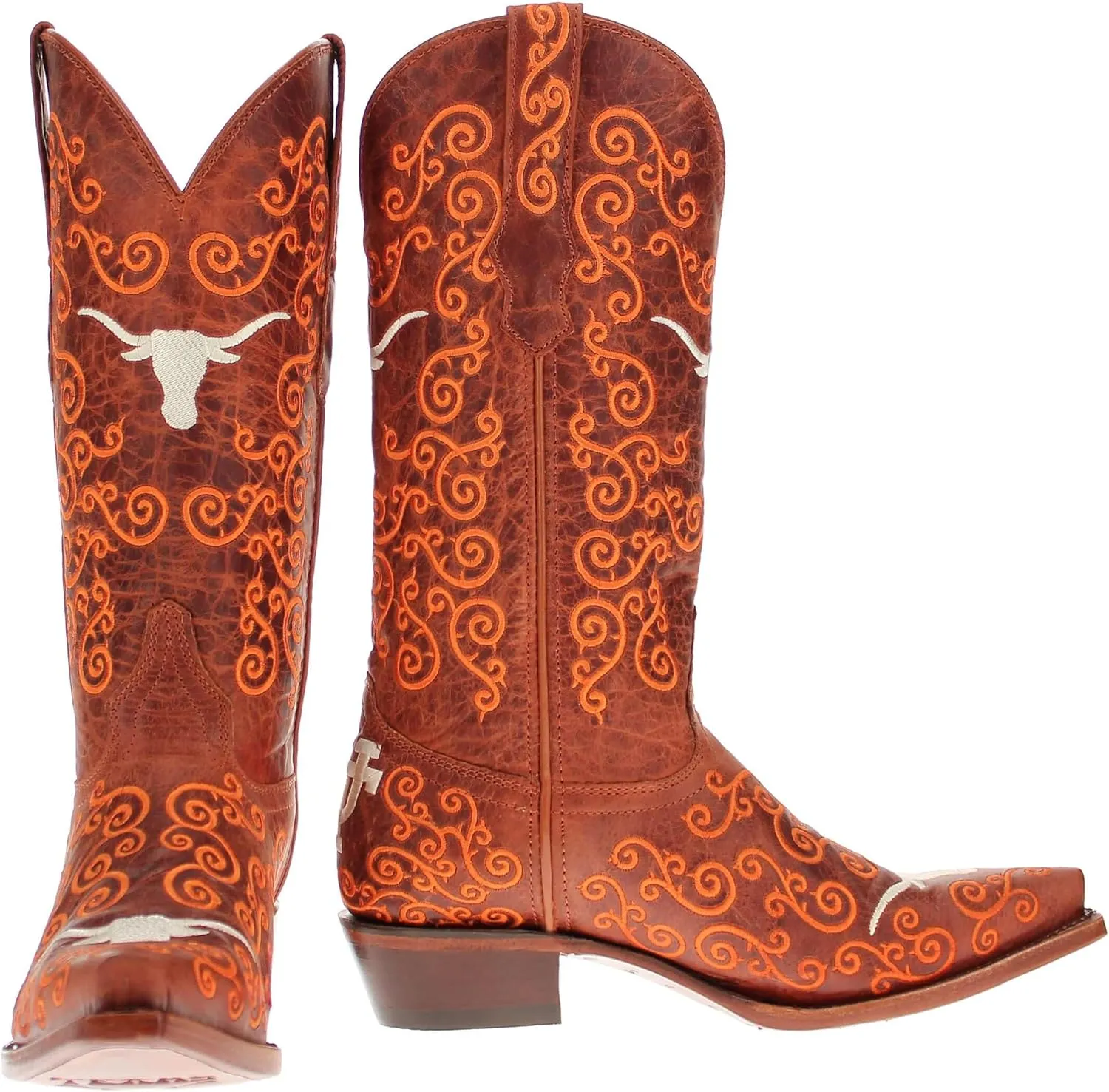 Vaccari Women's Claire Genuine Leather NCAA League & Scroll Embroidery Snip Toe Cowgirl Boots