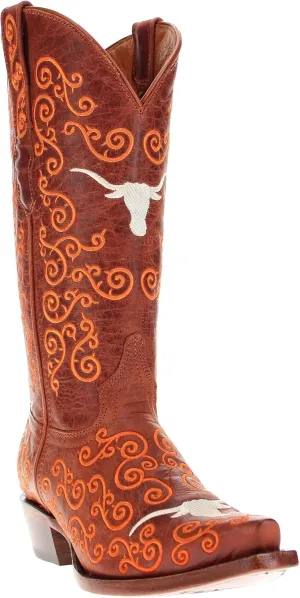 Vaccari Women's Claire Genuine Leather NCAA League & Scroll Embroidery Snip Toe Cowgirl Boots