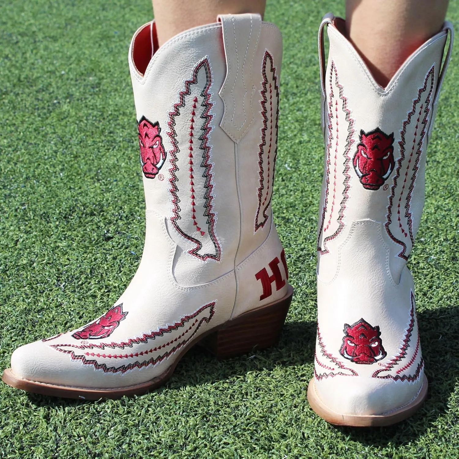 Vaccari Women's Mimi Premium PU Leather NCAA Athletics Embroidery Cowboy Boots