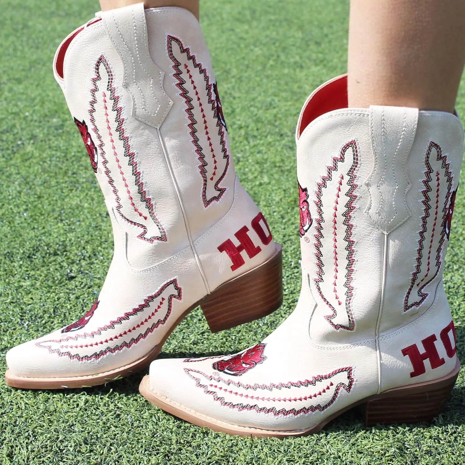 Vaccari Women's Mimi Premium PU Leather NCAA Athletics Embroidery Cowboy Boots