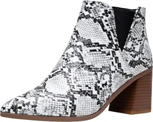 Vepose Women's 9631 Ankle Booties Pointed Toe, Block Chunky Heel Boots with Side Zipper