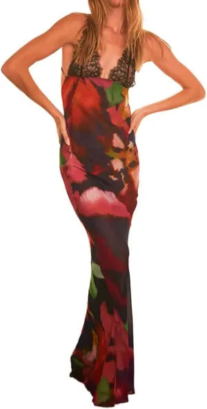 Vintage Dress for Women Floral Long Dress Sexy Backless Spaghetti Strap Bodycon Maxi Dress Going Out Formal Dress