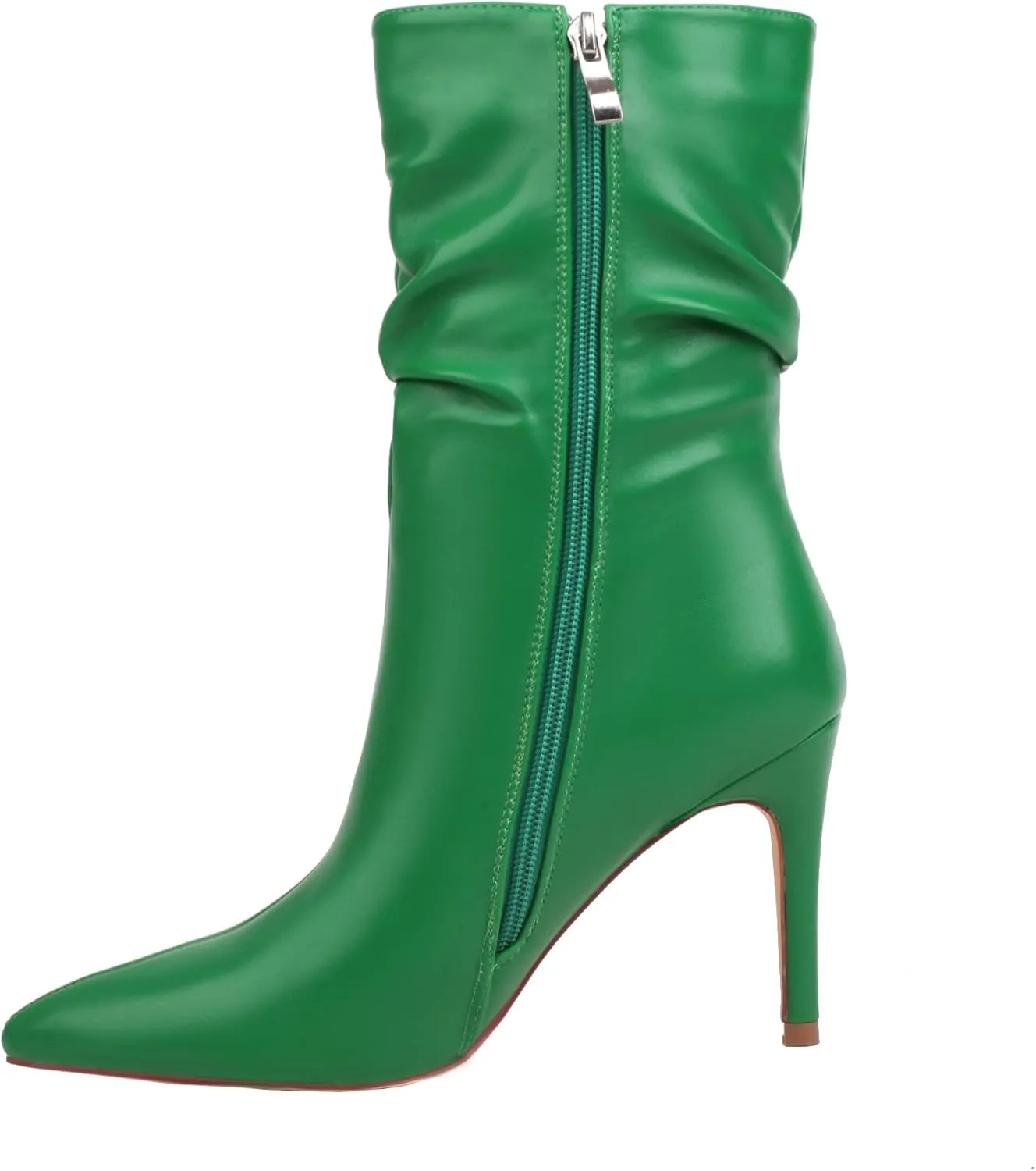 vivianly Womens Pointed Toe Heel Boots Stiletto Heels Mid-Calf Boots Zipper Booties