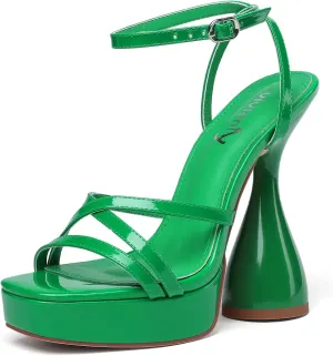 vivianly Women's Square Toe Platform High Heels Ankle Strap Chunky Block Heeled Sandals