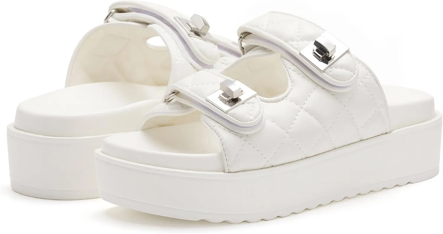 vodvob Women's platform Sandals Slide Double Straps Adjustable Slides Comfort Slides Open Toe Summer Dressy Sandals Slip On Casual Slides