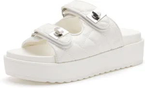 vodvob Women's platform Sandals Slide Double Straps Adjustable Slides Comfort Slides Open Toe Summer Dressy Sandals Slip On Casual Slides
