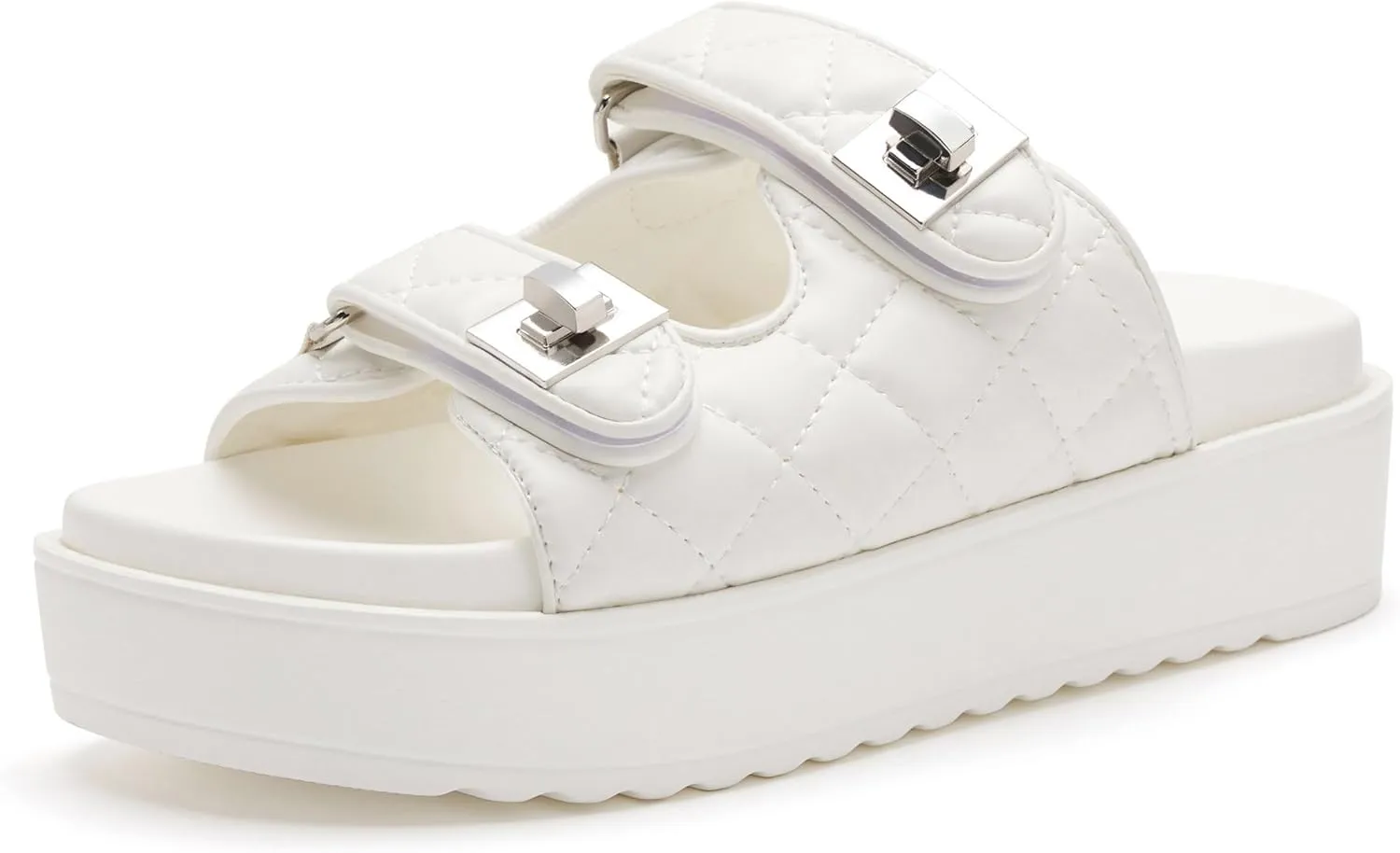 vodvob Women's platform Sandals Slide Double Straps Adjustable Slides Comfort Slides Open Toe Summer Dressy Sandals Slip On Casual Slides