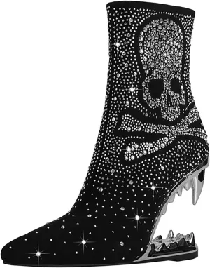 Wanliluxy Shark Teeth Ankle Boots Morso Boots Animal Pattern Boots Rhinestone Ankle Boots