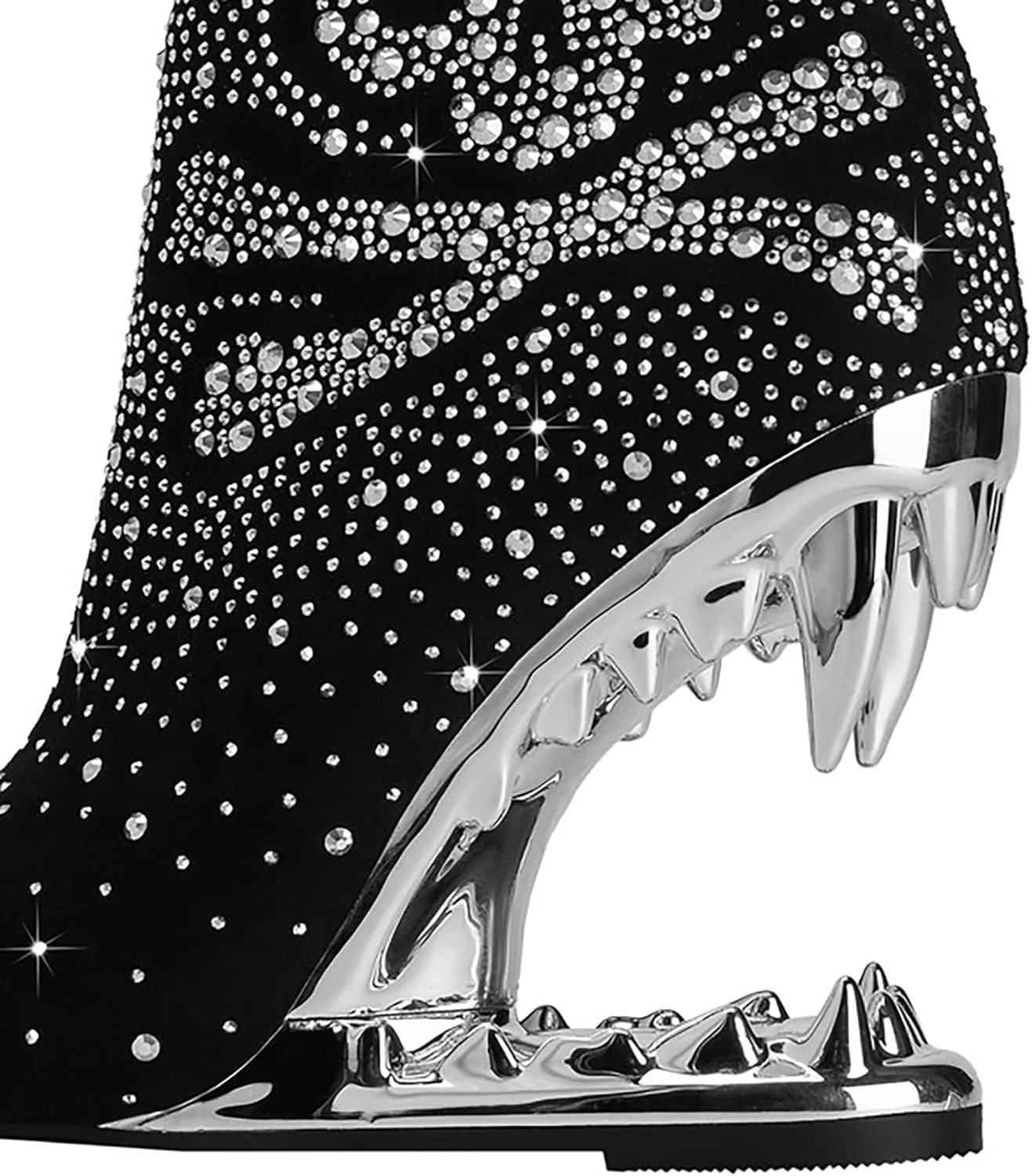 Wanliluxy Shark Teeth Ankle Boots Morso Boots Animal Pattern Boots Rhinestone Ankle Boots