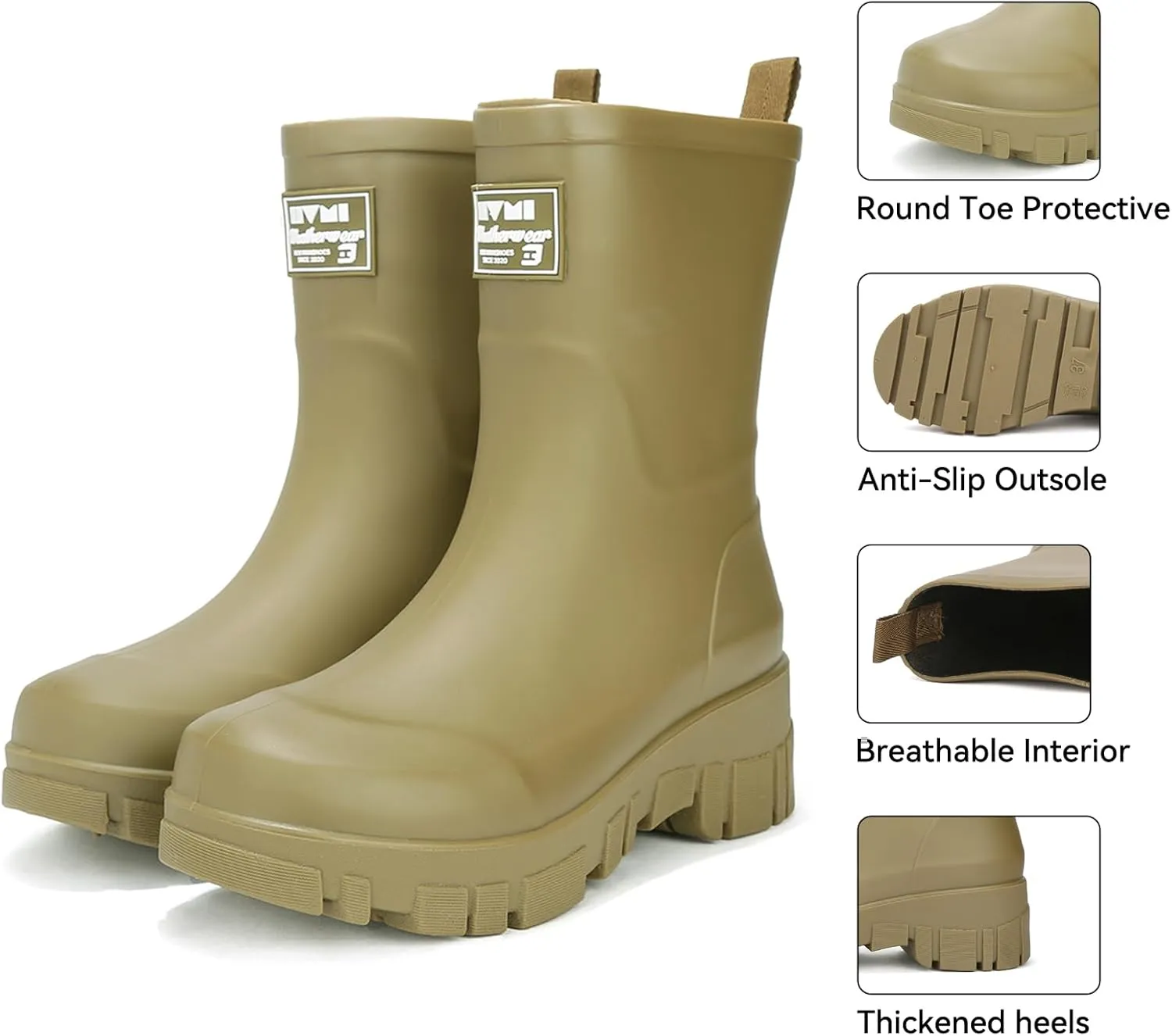 Waterproof Boots for Women Rain Boots Stylish Non Slip Rubber Boots Durable Garden Boots, Platform Mud Boots Fishing Boots for Outdoor Fashionable Booties