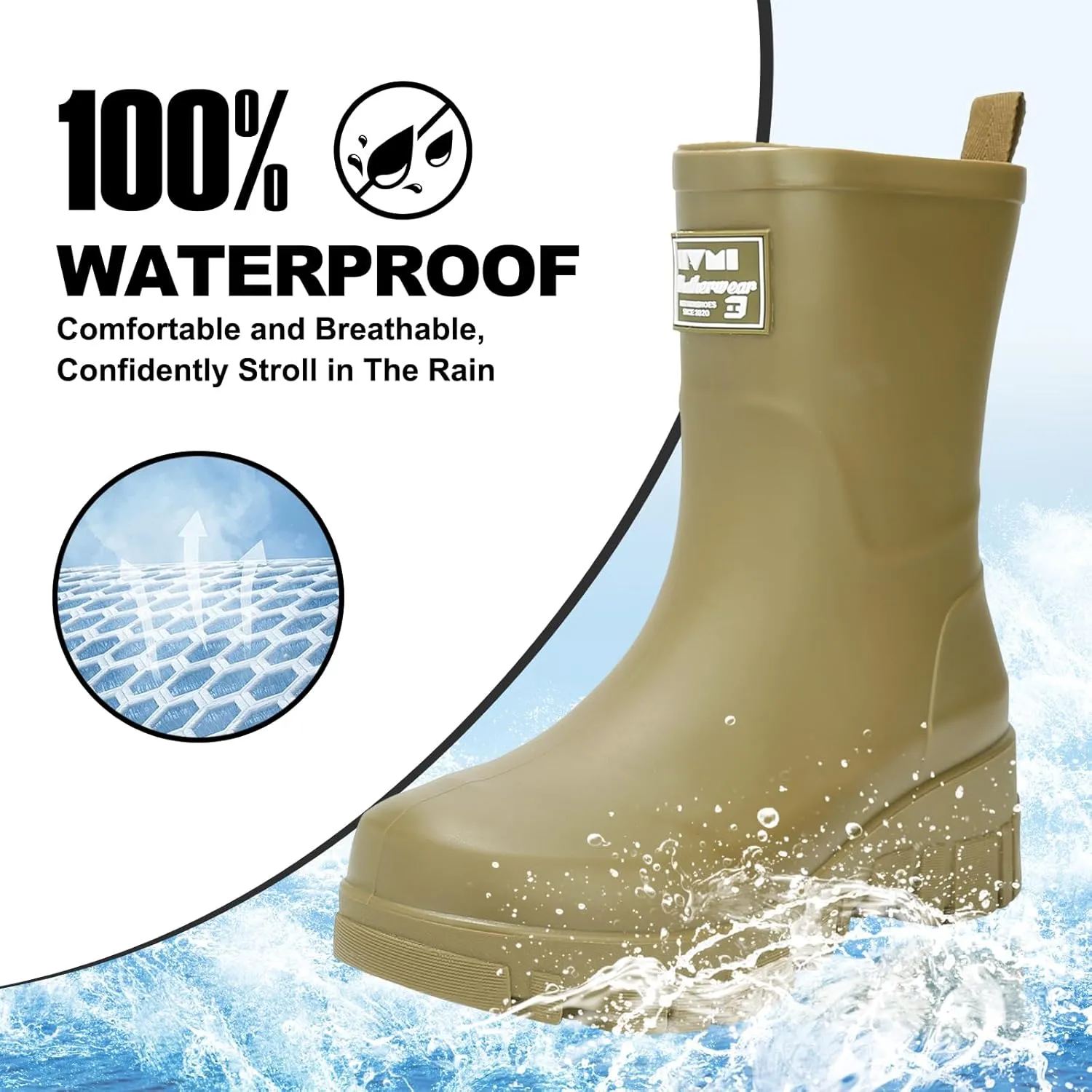 Waterproof Boots for Women Rain Boots Stylish Non Slip Rubber Boots Durable Garden Boots, Platform Mud Boots Fishing Boots for Outdoor Fashionable Booties