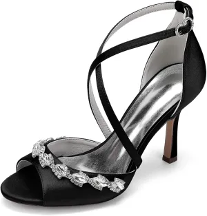 Wedding Bridal Shoes High Heels for Women 9.5Cm Bridal Stiletto Heels Open Toe Ankle Strap Heeled Sandals for Dressy Party