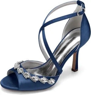 Wedding Bridal Shoes High Heels for Women 9.5Cm Bridal Stiletto Heels Open Toe Ankle Strap Heeled Sandals for Dressy Party