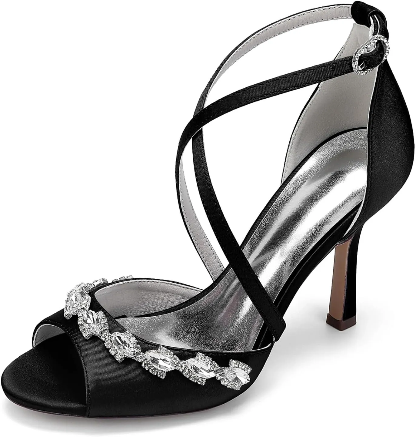 Wedding Bridal Shoes High Heels for Women 9.5Cm Bridal Stiletto Heels Open Toe Ankle Strap Heeled Sandals for Dressy Party