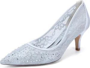 Wedding Bridal Shoes Women's High Stiletto Heels Closed Bridal Pointed Toe Dress Pumps Shoes 6Cm