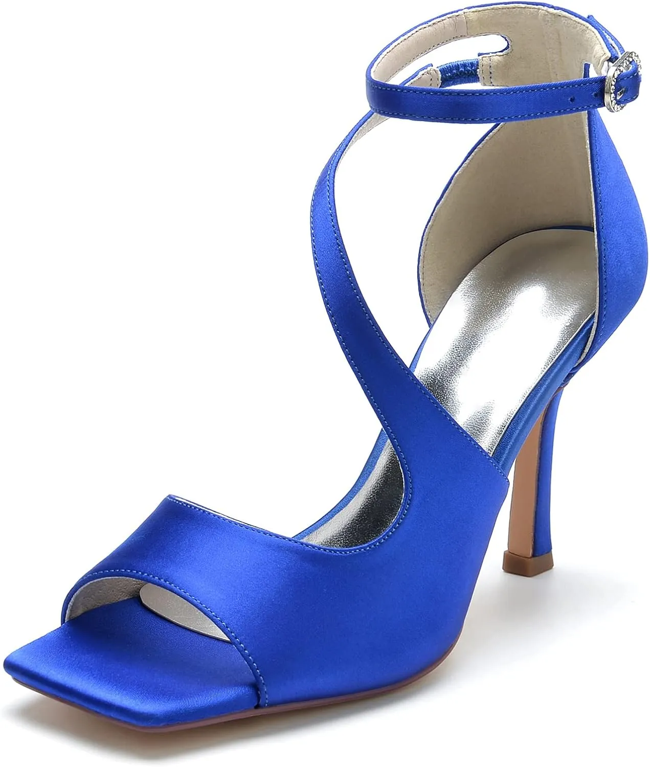 Wedding Bridal Shoes Women's Satin Heels Sandals Stiletto Heels Peep Toe High Heel Pump Shoes for Bride Wedding Party Evening 9.5Cm