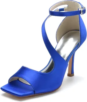 Wedding Bridal Shoes Women's Satin Heels Sandals Stiletto Heels Peep Toe High Heel Pump Shoes for Bride Wedding Party Evening 9.5Cm
