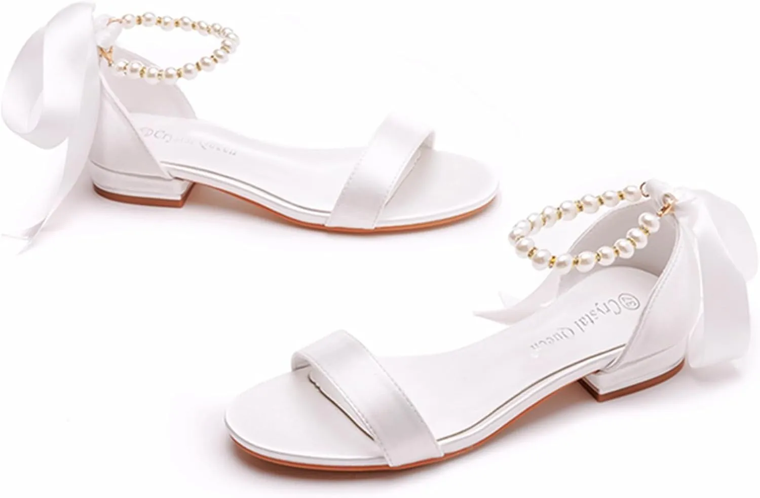 Wedding Bride Shoes Women's Court Shoes Flat Sandals Satin Low Heel Open Toe Evening Sandals 2Cm
