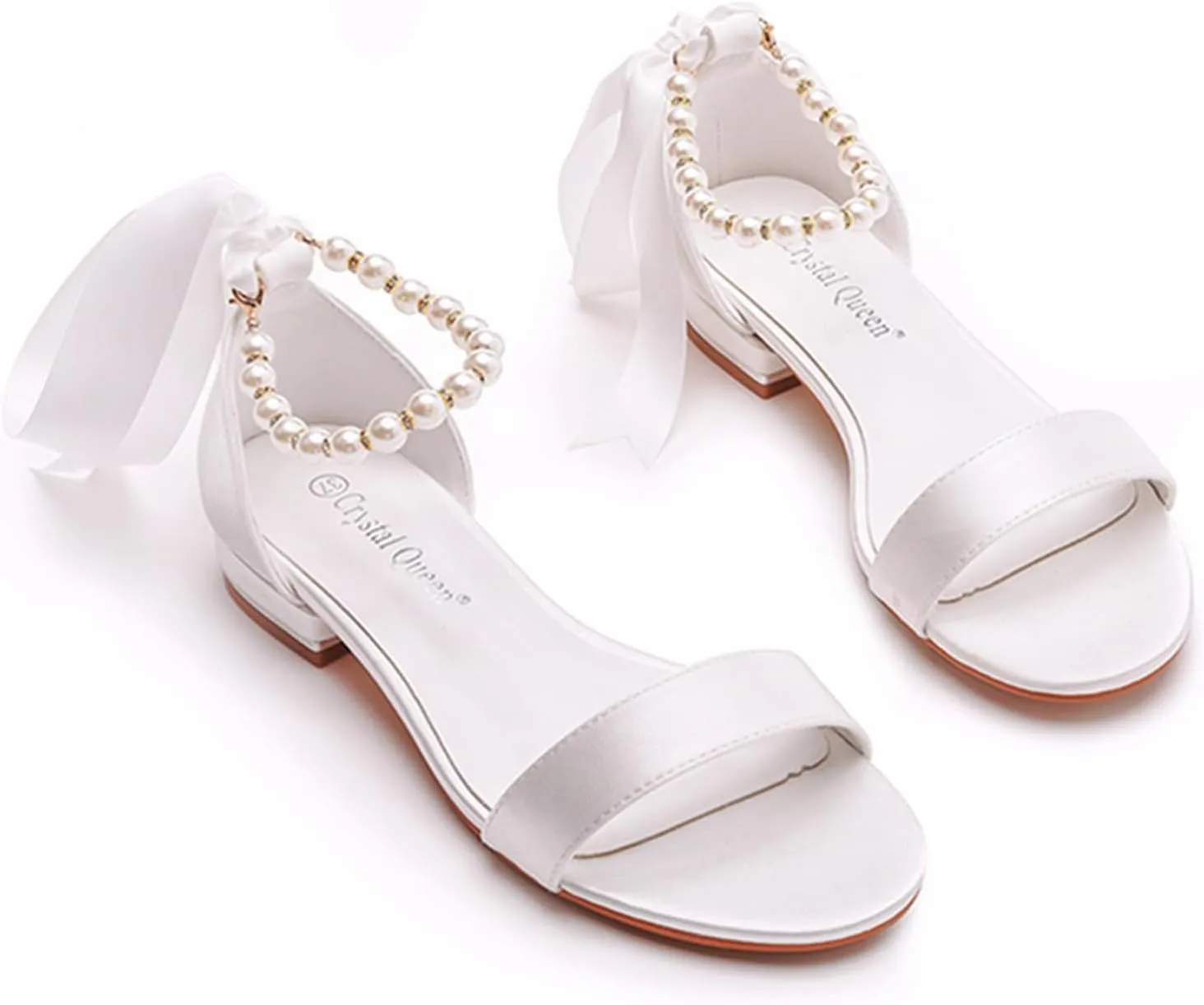 Wedding Bride Shoes Women's Court Shoes Flat Sandals Satin Low Heel Open Toe Evening Sandals 2Cm