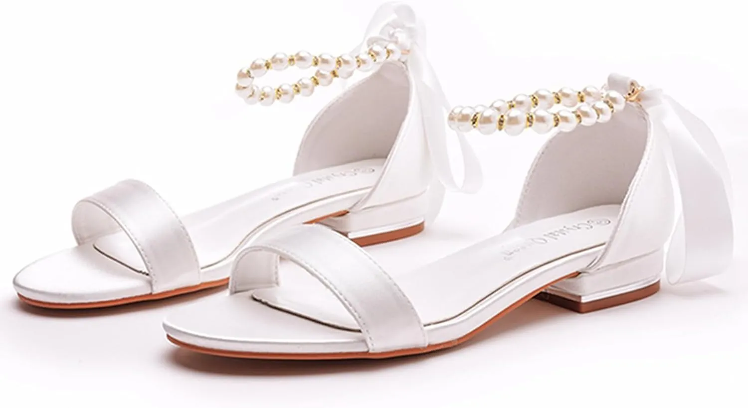 Wedding Bride Shoes Women's Court Shoes Flat Sandals Satin Low Heel Open Toe Evening Sandals 2Cm