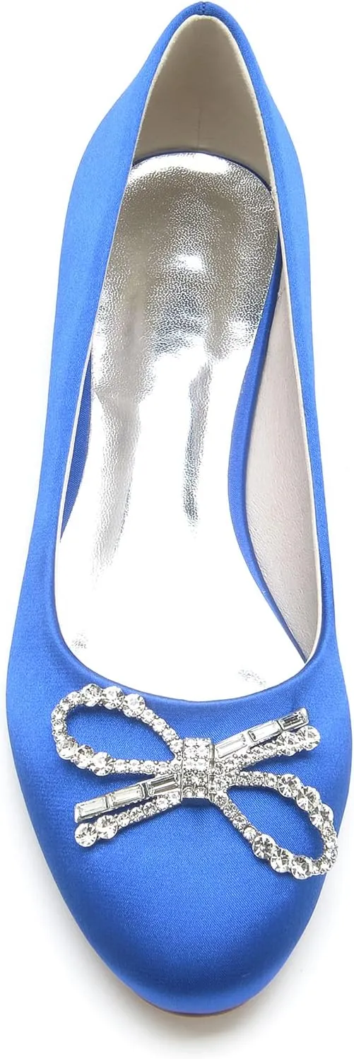 Wedding Shoes Flats Bridal Satin Round Toe Women Dress Shoes 2.5Cm Wedding Bridal Flats