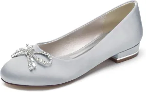 Wedding Shoes Flats Bridal Satin Round Toe Women Dress Shoes 2.5Cm Wedding Bridal Flats