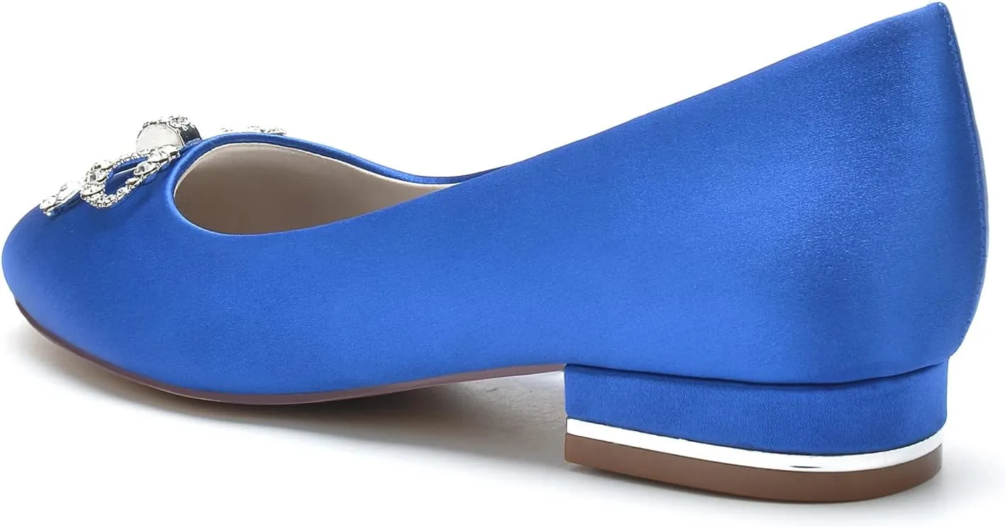 Wedding Shoes Flats Bridal Satin Round Toe Women Dress Shoes 2.5Cm Wedding Bridal Flats