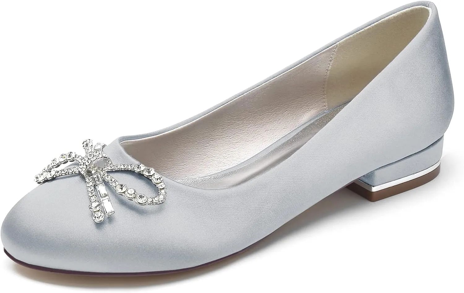 Wedding Shoes Flats Bridal Satin Round Toe Women Dress Shoes 2.5Cm Wedding Bridal Flats