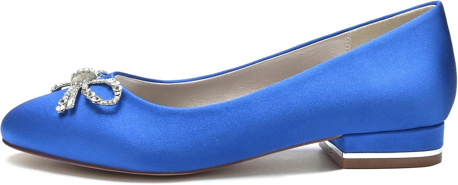 Wedding Shoes Flats Bridal Satin Round Toe Women Dress Shoes 2.5Cm Wedding Bridal Flats