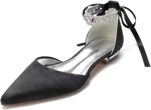 Wedding Shoes for Bride Flat Pointed Toe Rhinestone Bridal Flats Women Dress Sandals
