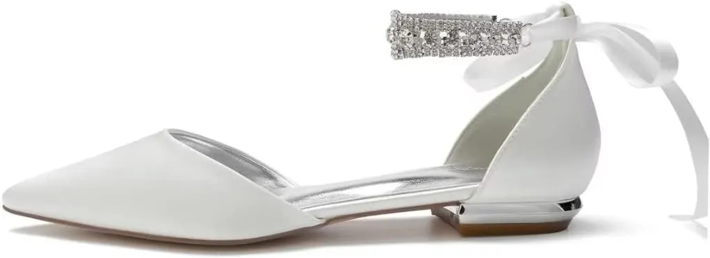 Wedding Shoes for Bride Flat Pointed Toe Rhinestone Bridal Flats Women Dress Sandals